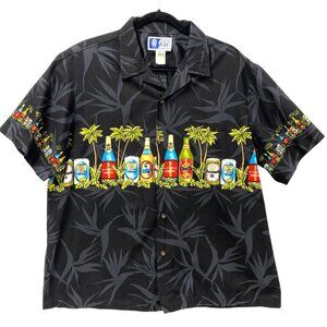 RJC Ltd. Men's Hawaiian‎ Shirt, Sz XL, Beer Palm Trees, Short Sleeves Button Up